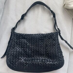 Authentic Bottega Veneta Black lambskin Woven Shoulder Bag